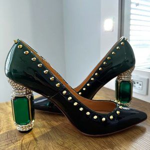 FSJ Women Bridal Pointed Toe Crystal Pumps